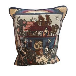 Vintage Noah’s Ark Tapestry Pillow Animal Scene Decorative Cushion